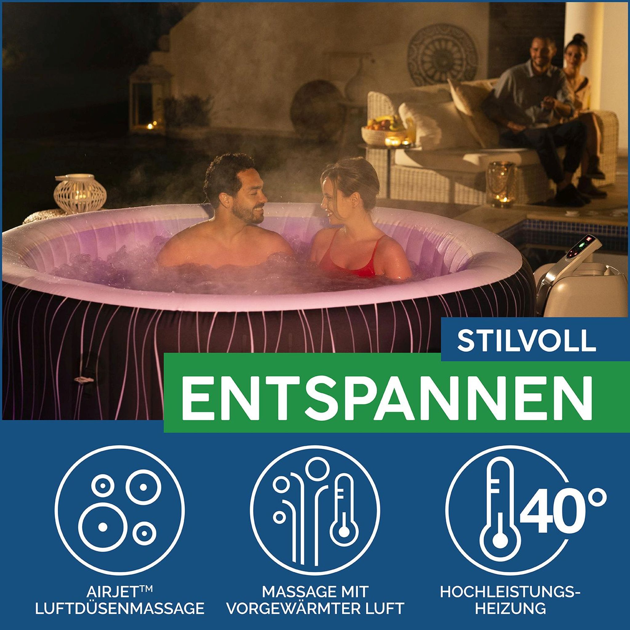 LAY-Z-SPA Hollywood AirJet LED-Whirlpool Ø 196 x 66 cm für 6 Personen LAY-Z-SPA Hollywood AirJet LED-Whirlpool Ø 196 x 66 cm für 6 Personen