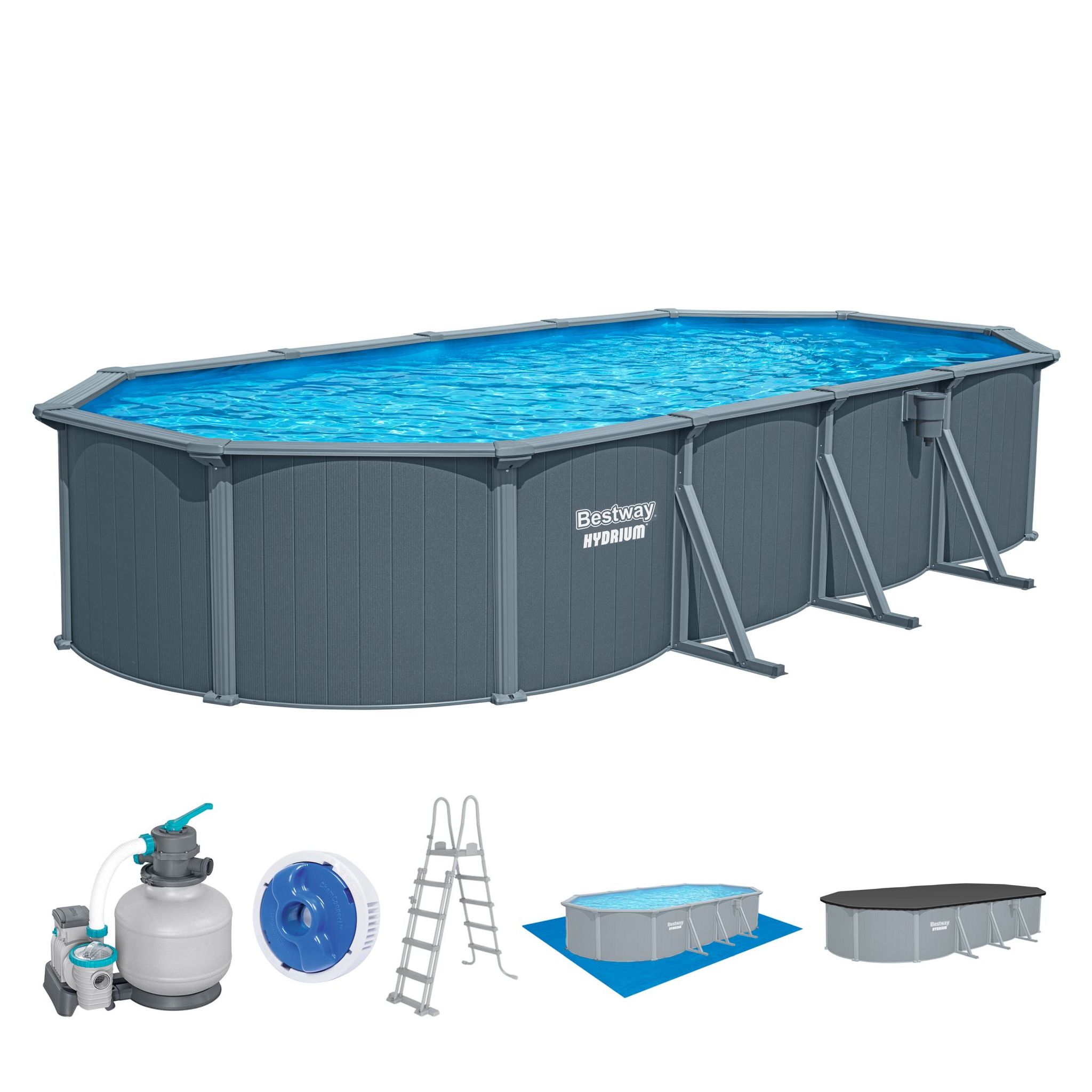 Bestway Hydrium Stahlwandpool Komplett-Set 732 x 366 x 132 cm oval