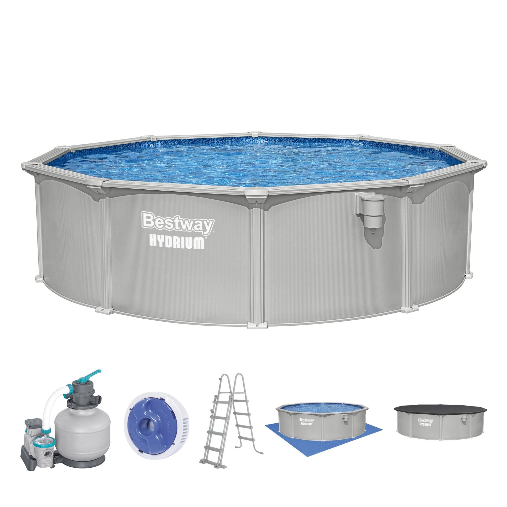 Bestway Hydrium Stahlwandpool Komplett-Set Ø 457 x 122 cm rund