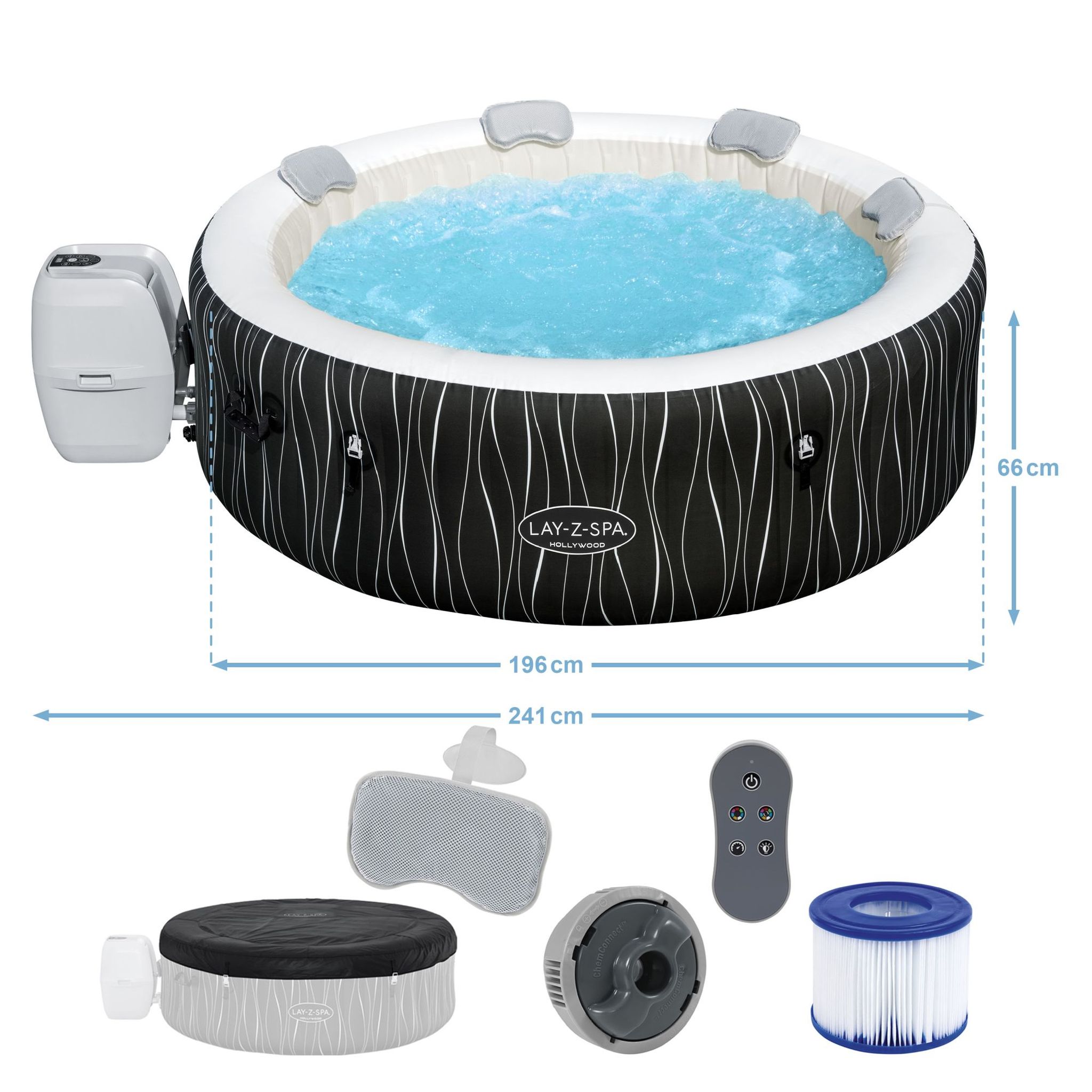 LAY-Z-SPA Hollywood AirJet LED-Whirlpool Ø 196 x 66 cm für 6 Personen LAY-Z-SPA Hollywood AirJet LED-Whirlpool Ø 196 x 66 cm für 6 Personen