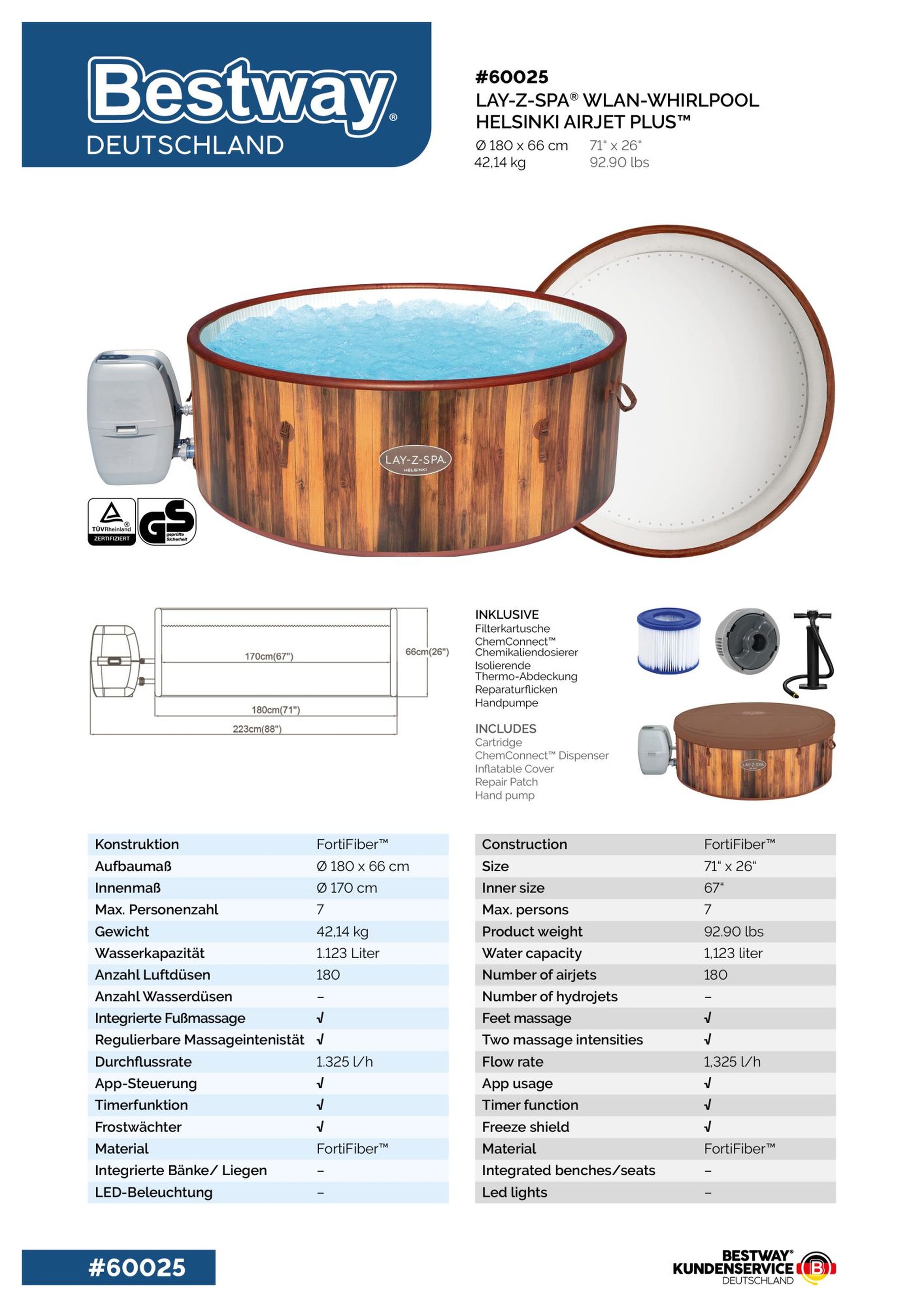 Bestway LAY-Z-SPA Helsinki AirJet Plus Whirlpool Ø 180 x 66 cm 7 Personen Bestway LAY-Z-SPA Helsinki AirJet Plus Whirlpool Ø 180 x 66 cm 7 Personen