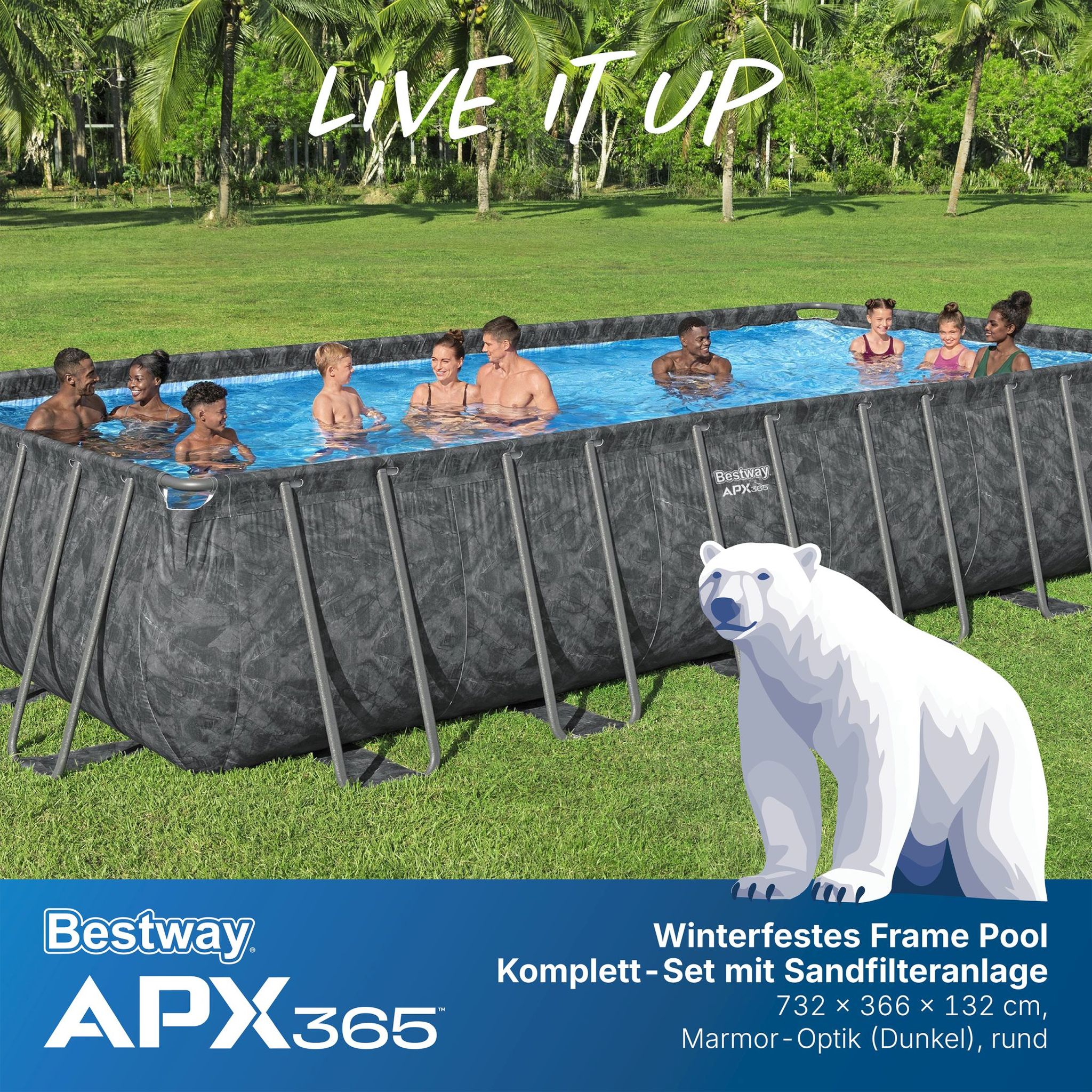 Bestway APX365 winterfestes Frame Pool Komplett-Set 732 x 366 x 132 cm Bestway APX365 winterfestes Frame Pool Komplett-Set 732 x 366 x 132 cm