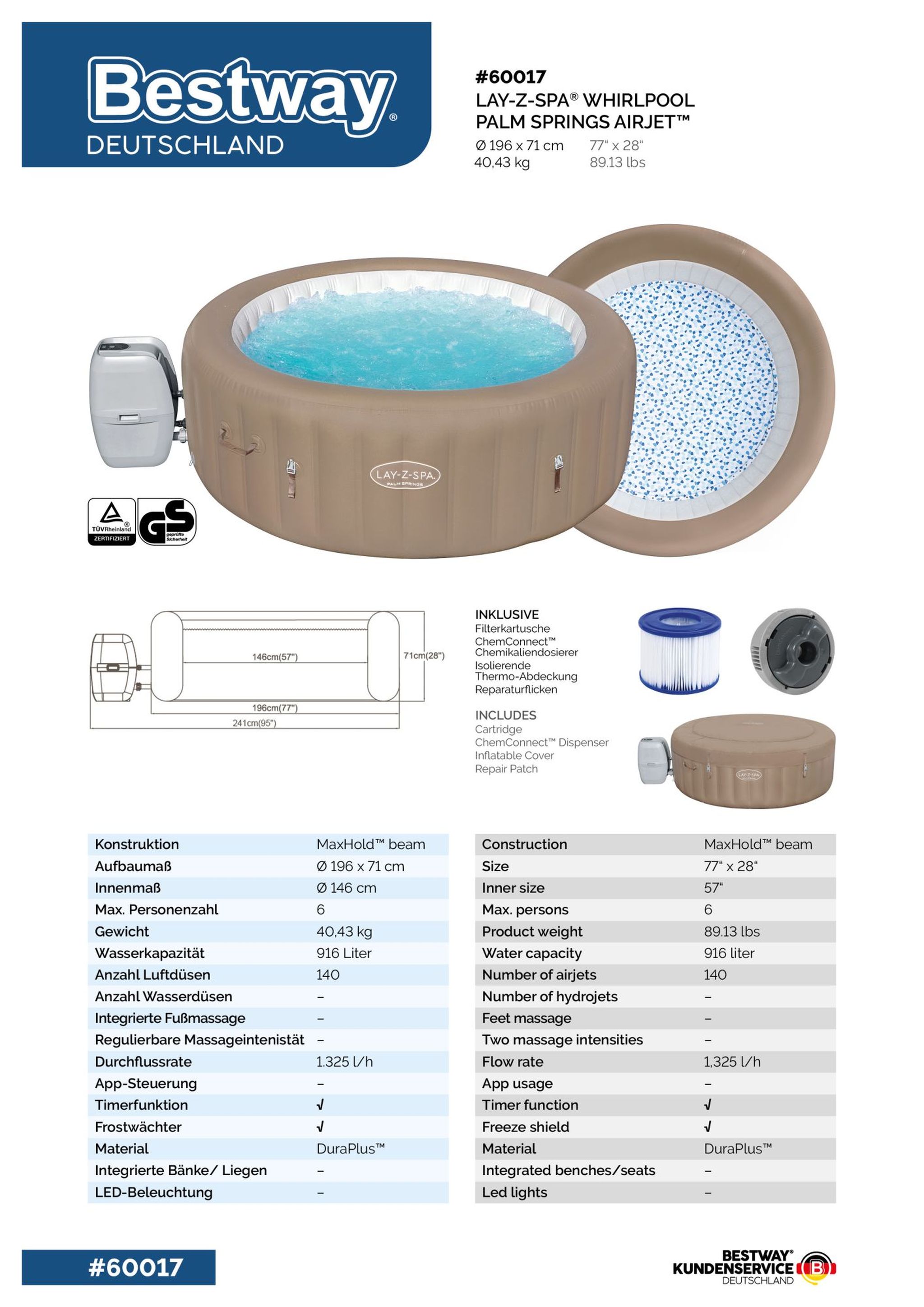 LAY-Z-SPA Palm Springs AirJet Whirlpool Ø 196 x 71 cm 6 Personen LAY-Z-SPA Palm Springs AirJet Whirlpool Ø 196 x 71 cm 6 Personen