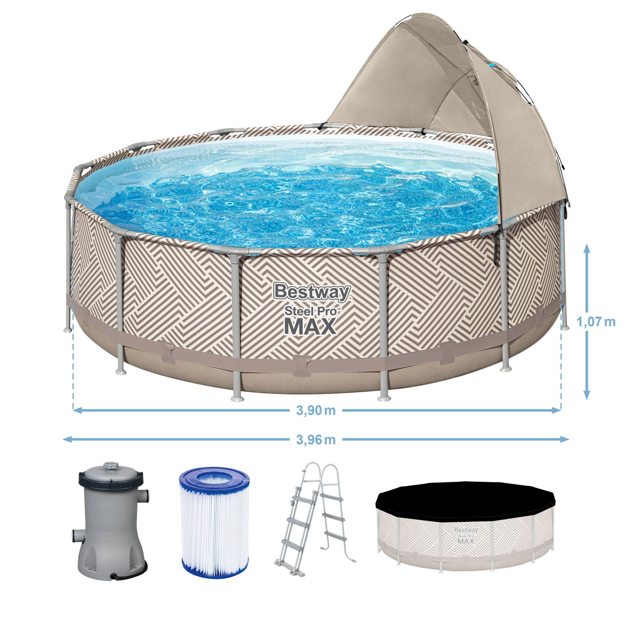 Bestway Steel Pro MAX Frame Pool Komplett-Set Ø 396 x 107 cm