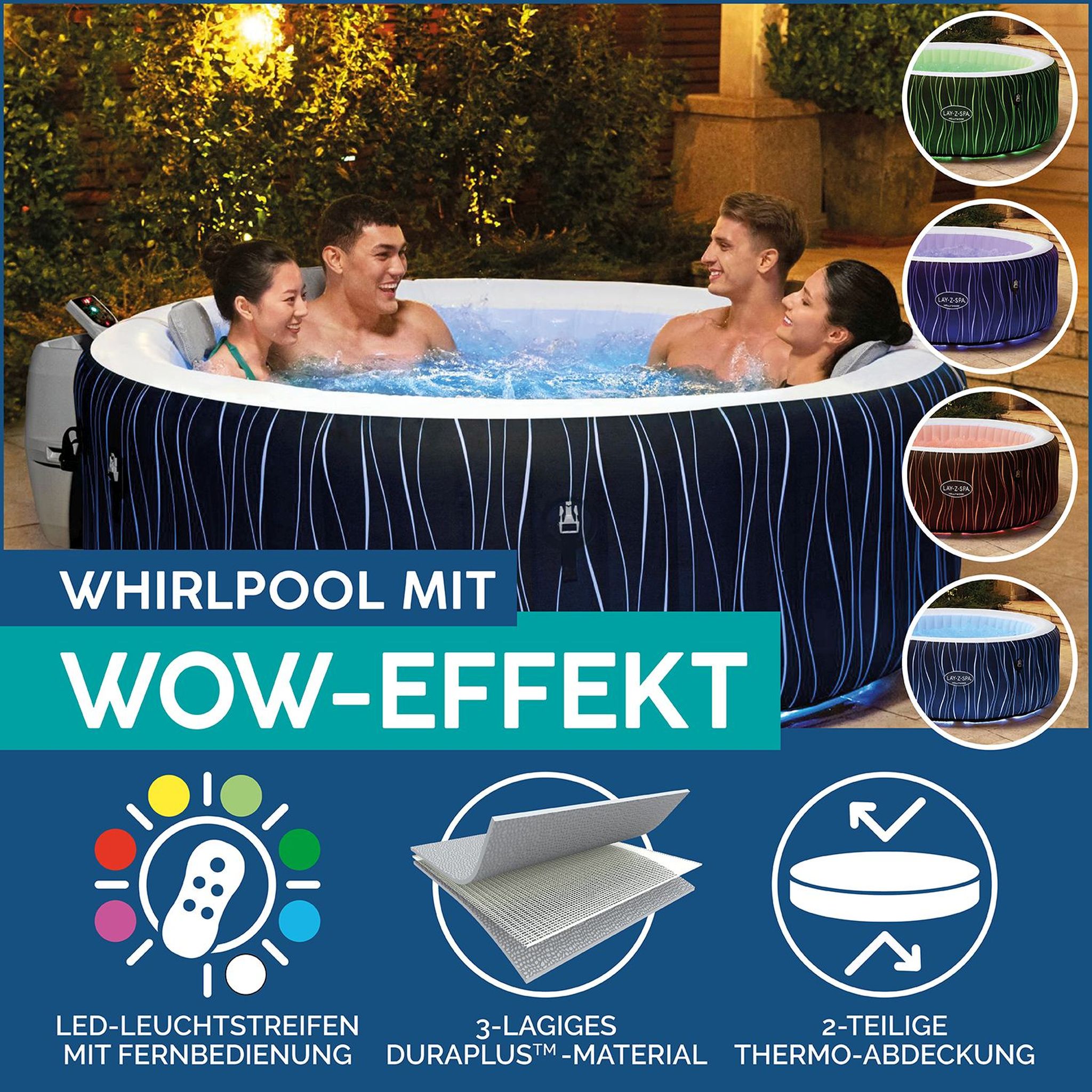 LAY-Z-SPA Hollywood AirJet LED-Whirlpool Ø 196 x 66 cm für 6 Personen LAY-Z-SPA Hollywood AirJet LED-Whirlpool Ø 196 x 66 cm für 6 Personen