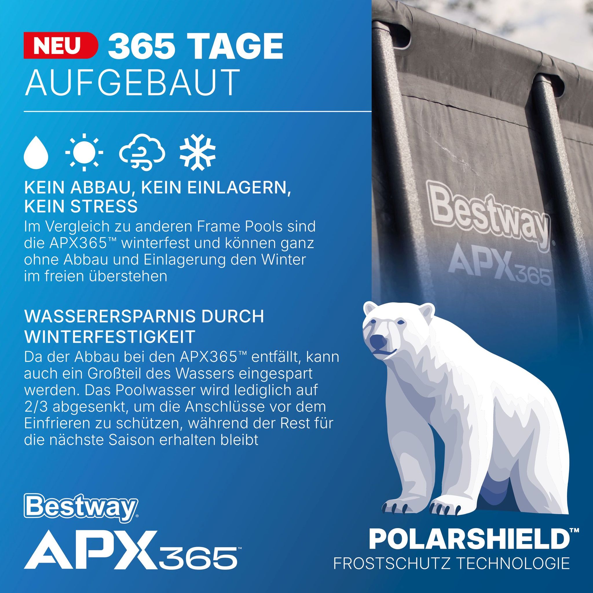 estway APX365 winterfestes Frame Pool Komplett-Set 956 x 488 x 132 cm