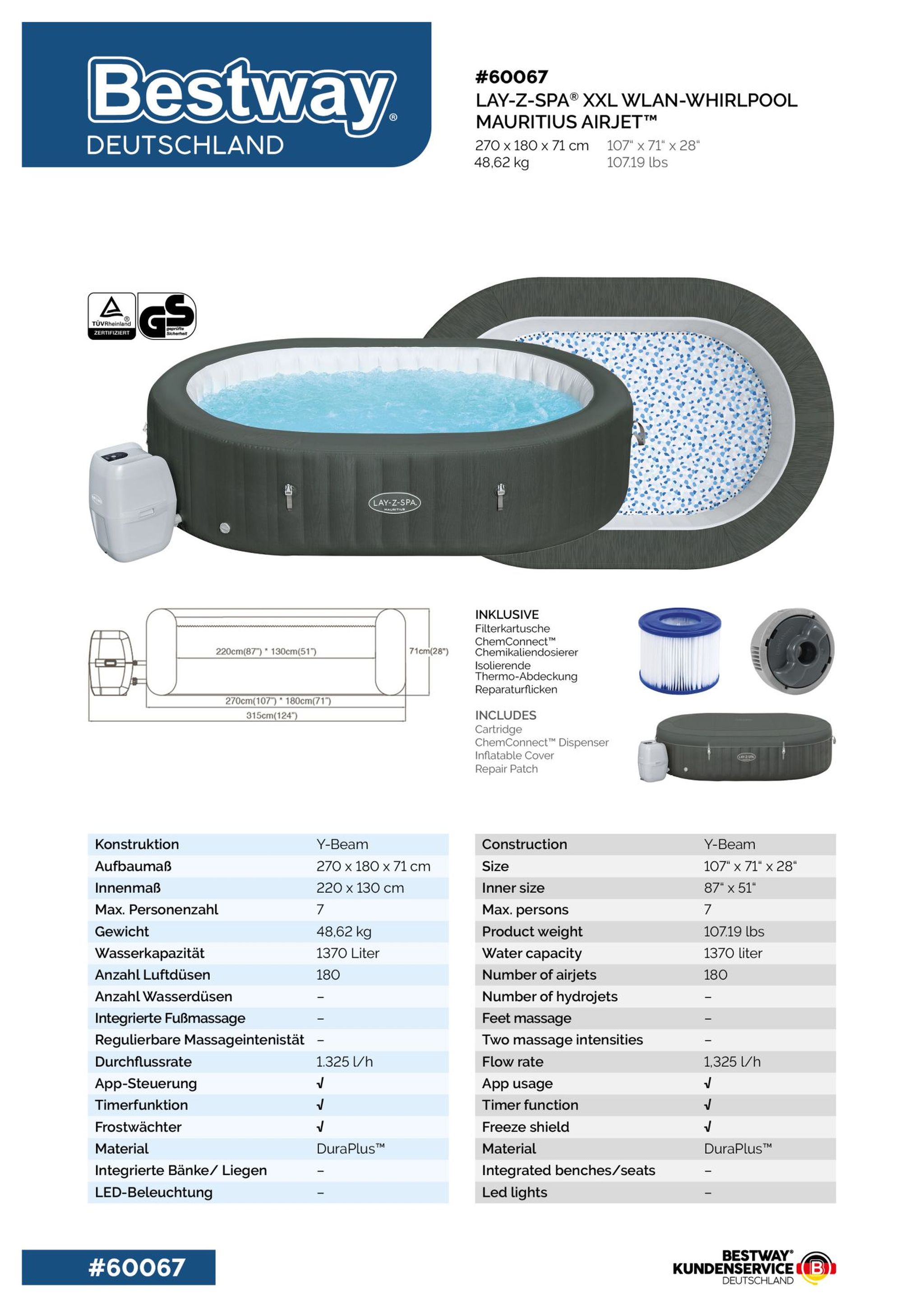 LAY-Z-SPA Mauritius AirJet XXL-Whirlpool für 7 Personen LAY-Z-SPA Mauritius AirJet XXL-Whirlpool für 7 Personen