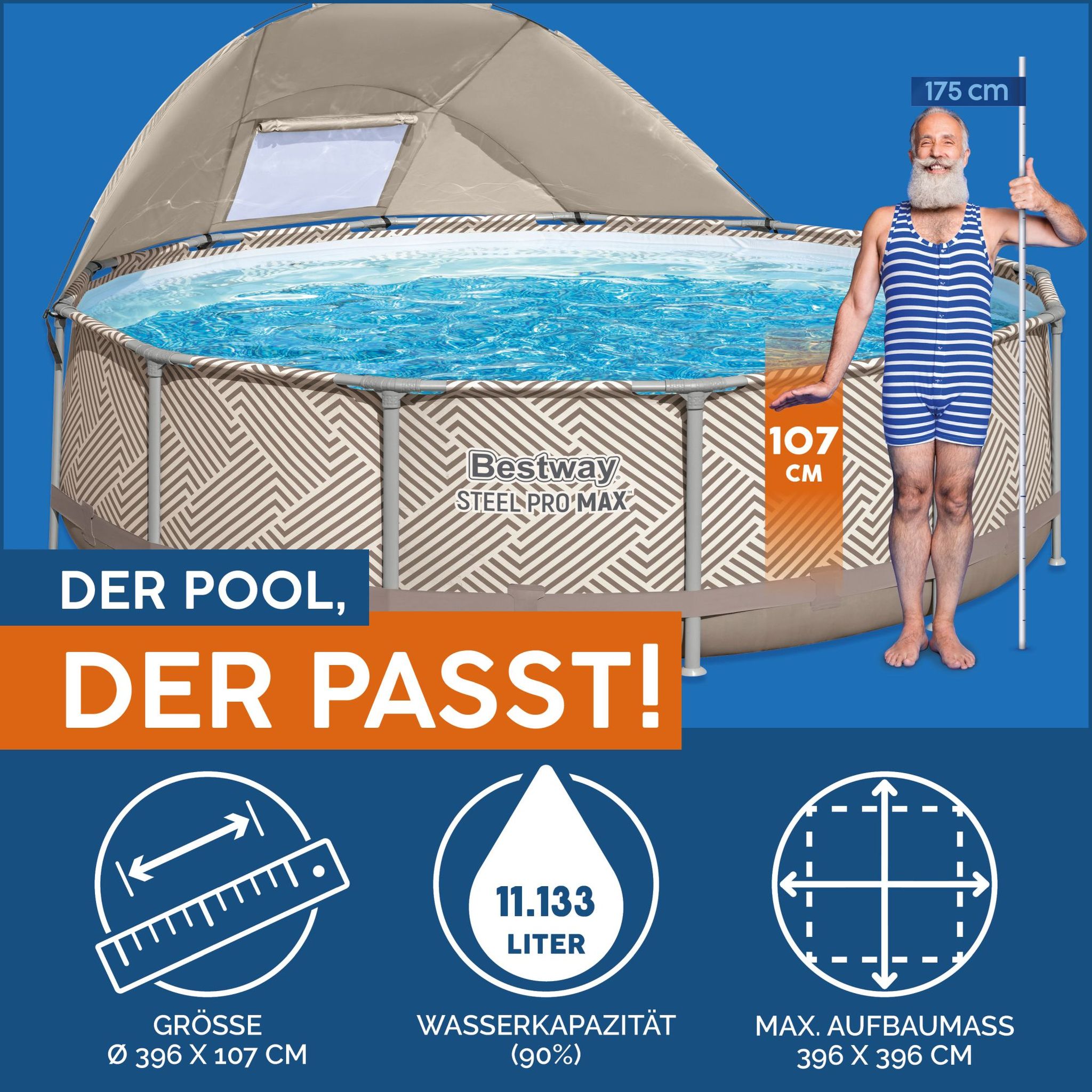 Bestway Steel Pro MAX Frame Pool Komplett-Set Ø 396 x 107 cm