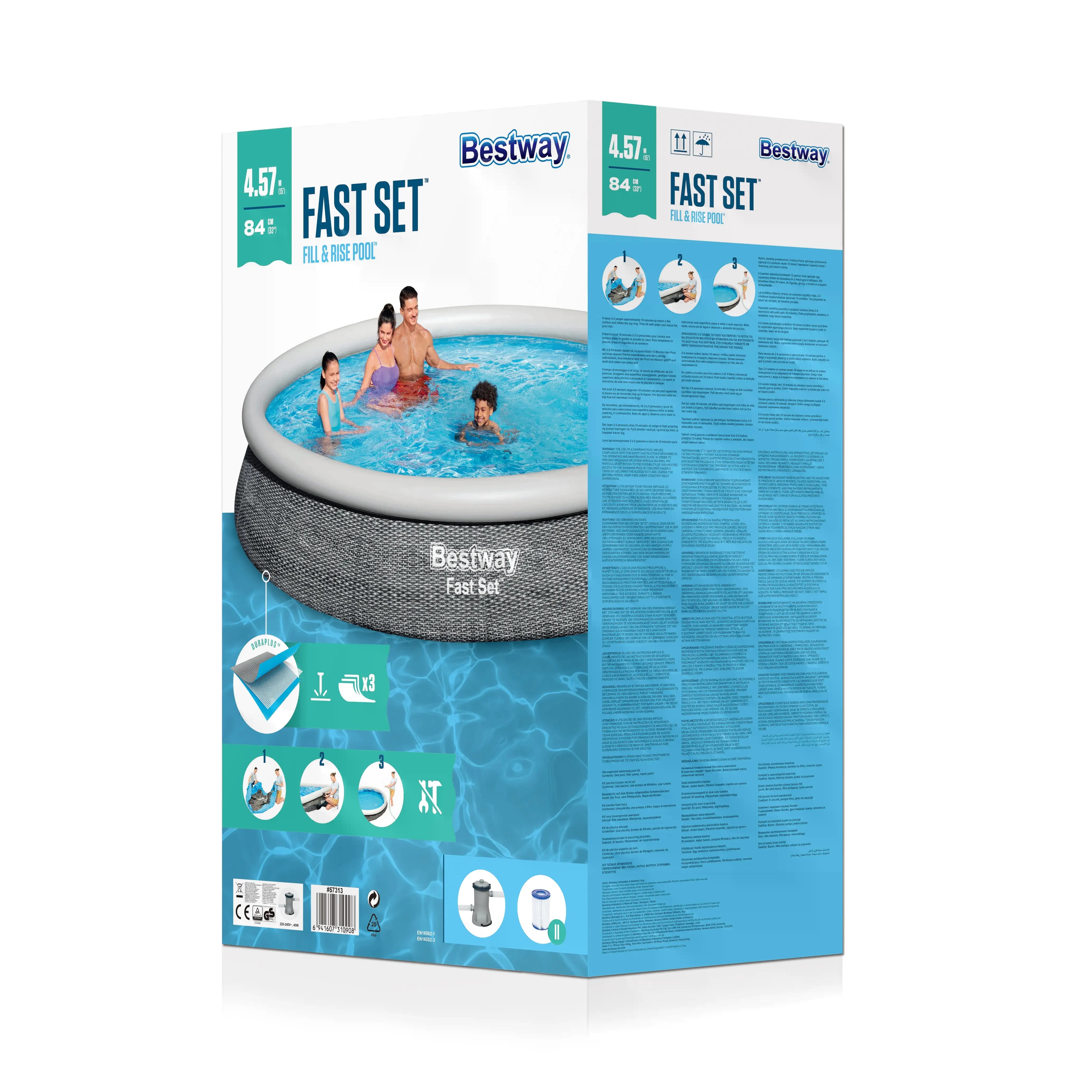 Fast Set™ Aufstellpool-Set mit Filterpumpe Ø 457 x 84 cm, Rattan-Optik (Schiefergrau), rund 57313_22 Fast Set™ Aufstellpool-Set mit Filterpumpe Ø 457 x 84 cm, Rattan-Optik (Schiefergrau), rund 57313_22