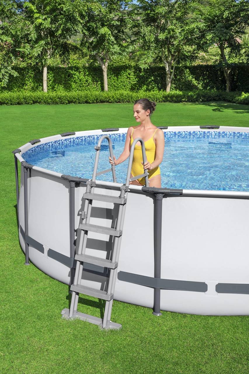 Steel Pro MAX Bestway Frame Pool Komplett-Set mit Filterpumpe Ø 366 x 122 cm, lichtgrau, rund 56420_22 Steel Pro MAX Bestway Frame Pool Komplett-Set mit Filterpumpe Ø 366 x 122 cm, lichtgrau, rund 56420_22