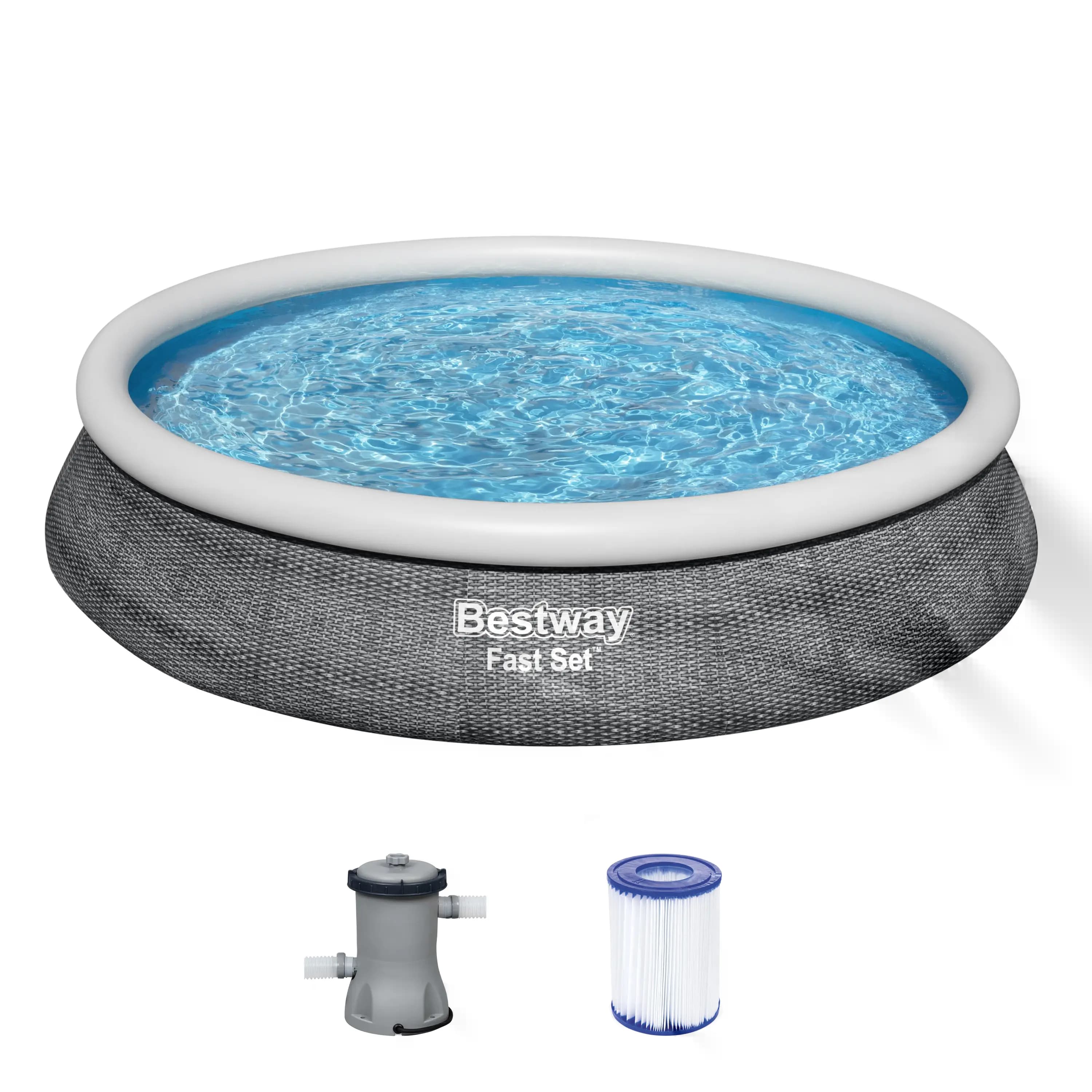 Fast Set™ Aufstellpool-Set mit Filterpumpe Ø 457 x 84 cm, Rattan-Optik (Schiefergrau), rund 57313_22 Fast Set™ Aufstellpool-Set mit Filterpumpe Ø 457 x 84 cm, Rattan-Optik (Schiefergrau), rund 57313_22