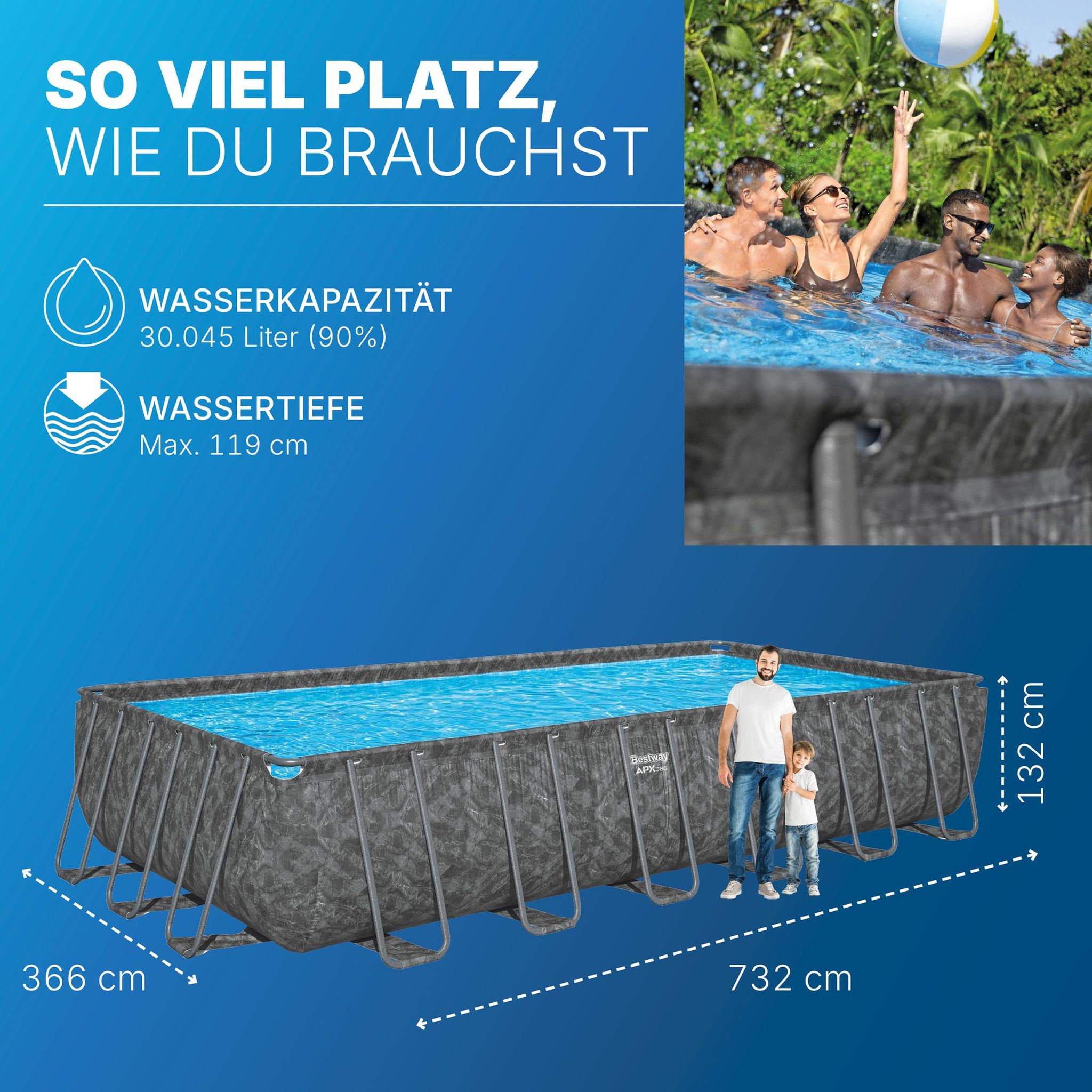 Bestway APX365 winterfestes Frame Pool Komplett-Set 732 x 366 x 132 cm